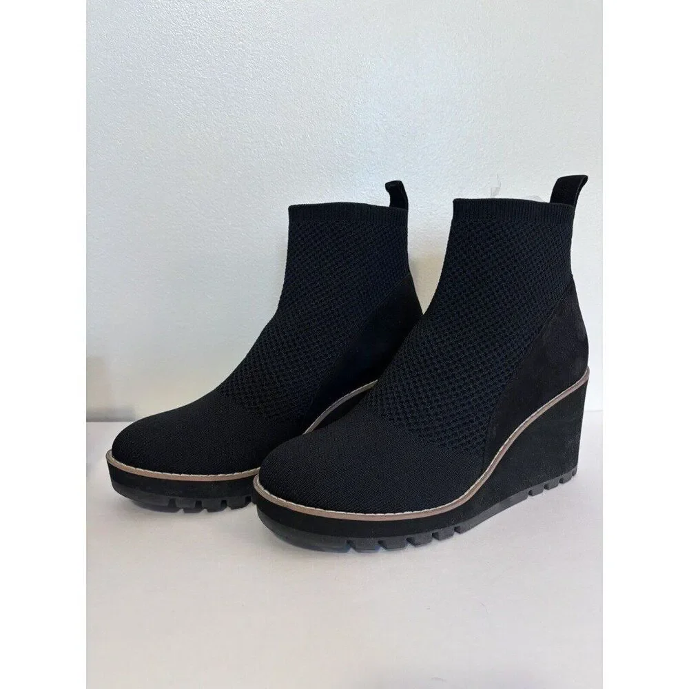 EILEEN FISHER QUILL STRETCH BLACK WEDGE BOOTIE US 9M